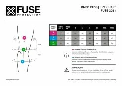 Genouillères FUSE Omega Knee -équipement vélo Soldes FUSE MY21 size chart knee pads 1