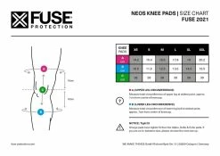 Genouillères FUSE Neos Knee -équipement vélo Soldes FUSE MY21 size chart neos knee pads 1024x1024